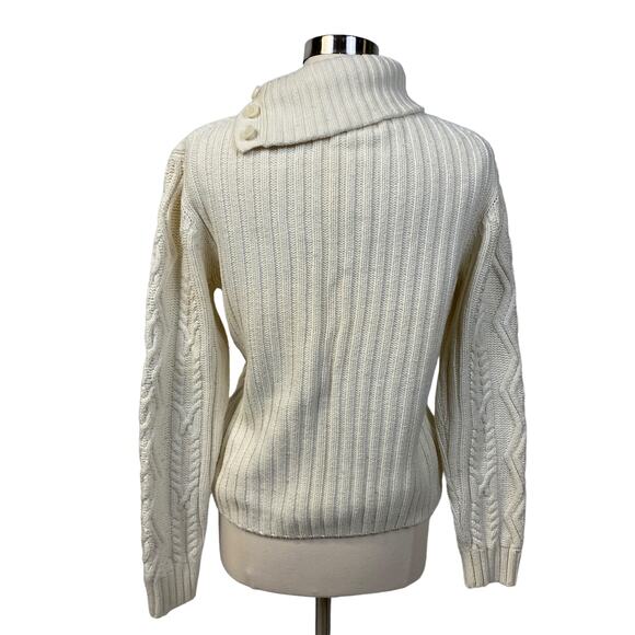Woman's TOMMY HILFIGER Cable Knit Turtleneck Sweater XXL Cream Button Neck Cozy - Picture 7 of 12